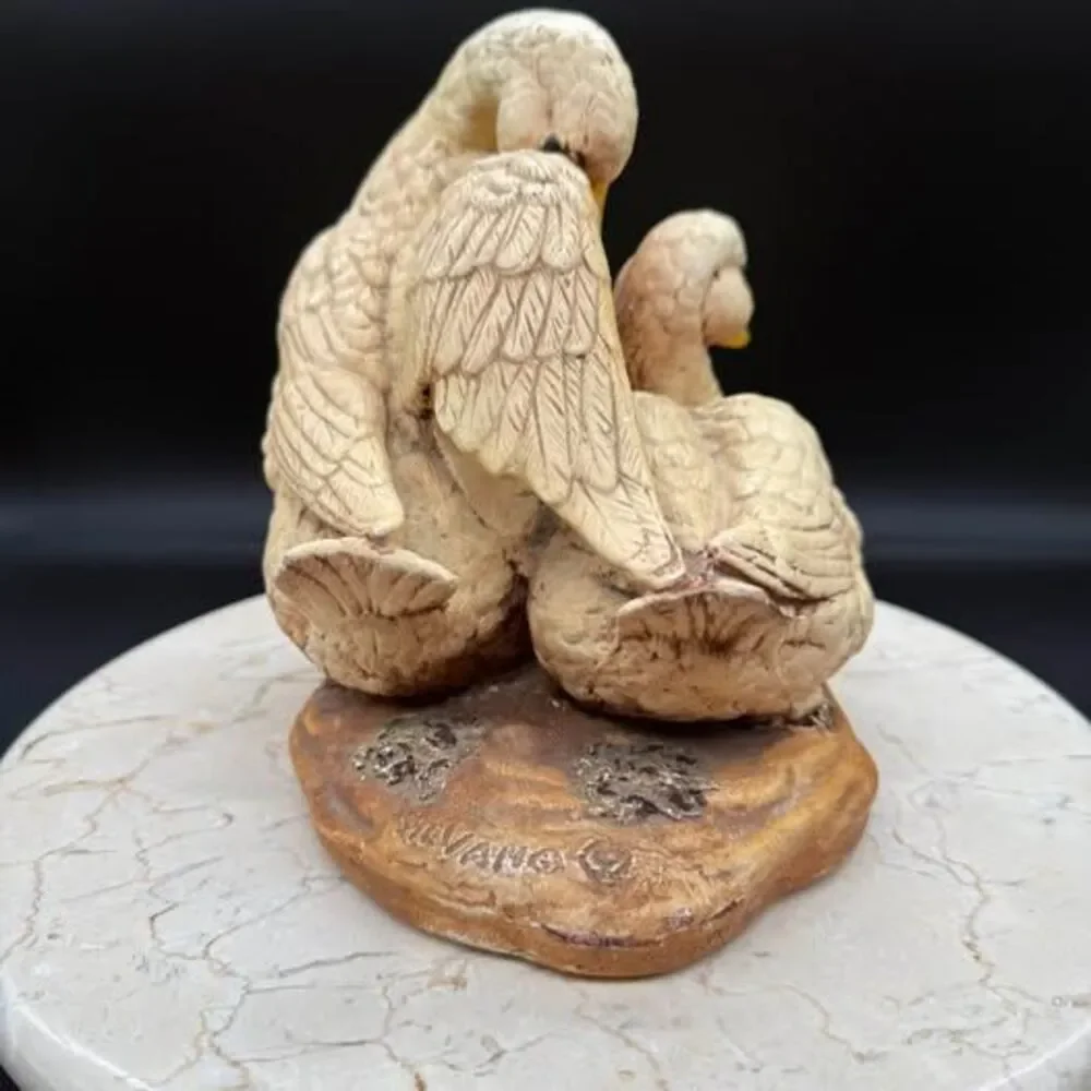 Vintage Silvano Duck Pair Figurine Preening Ducks Ceramic Sculpture Signed 7”